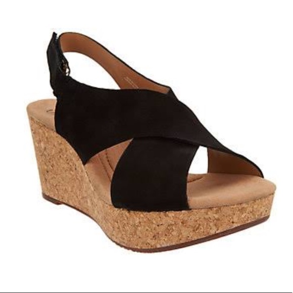 clarks black suede wedges